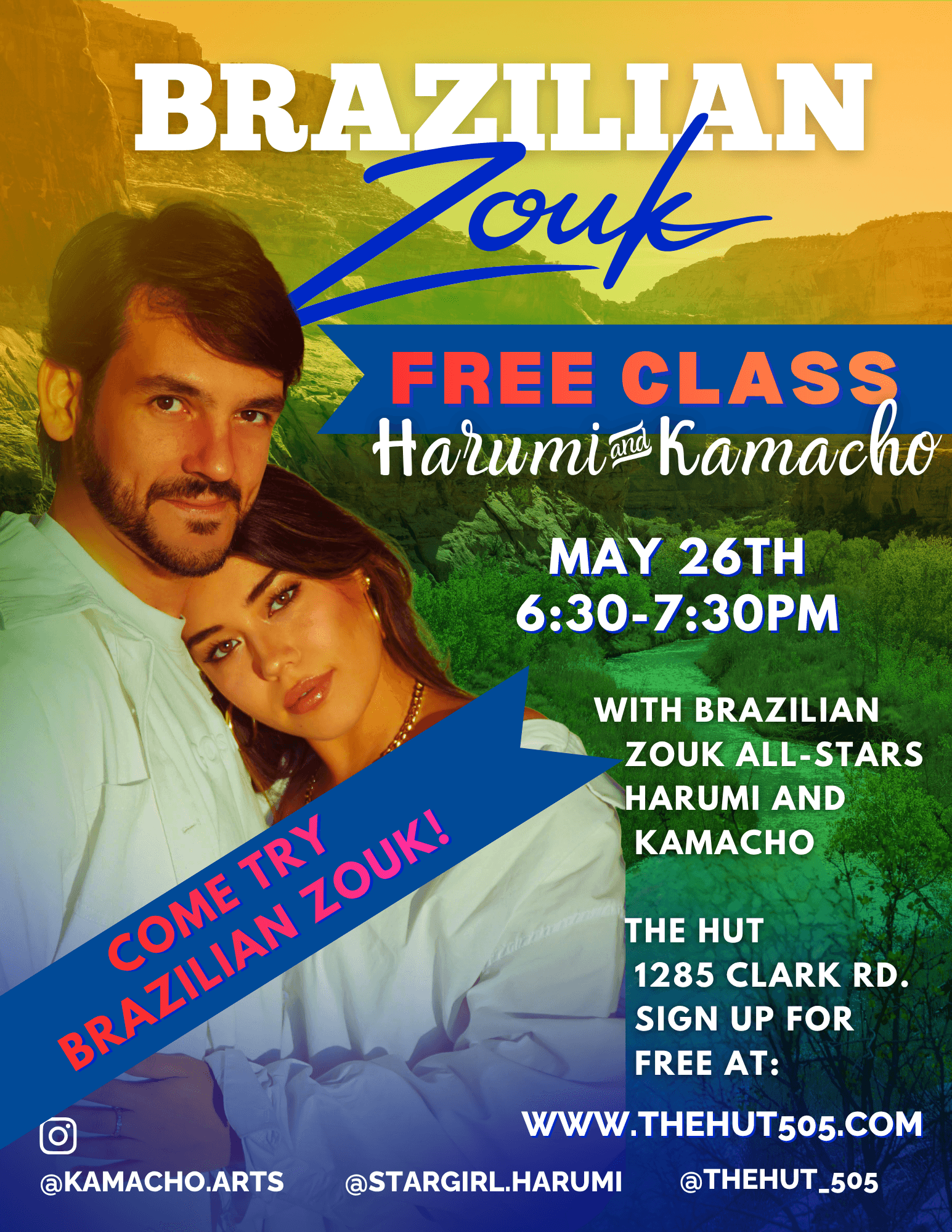Flyer for FREE BRAZILIAN ZOUK (PARTNER DANCE) CLASS